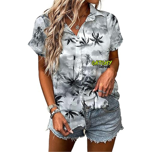 CATCHY GEARS เสื้อคู่รักแขนสั้นพิมพ์ลายดอกไม้ชายหาดฤดูร้อนสำหรับผู้ชาย/ผู้หญิง ผ้าทวิลล์ผสมสแปนเด็กซ์/โพลีเอสเตอร์ แห้งเร็ว ทรงหลวม - Product Image 3