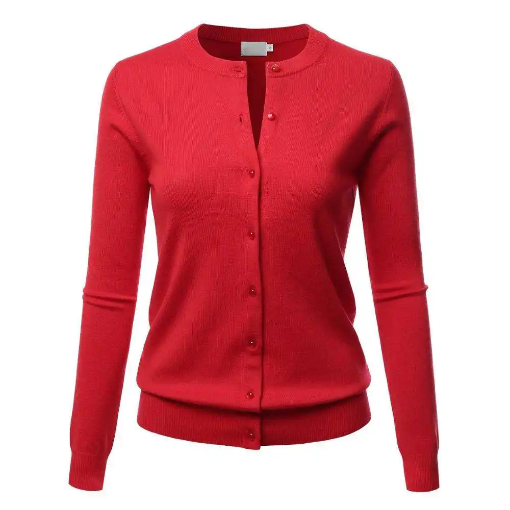 Camisa de manga larga para mujer, suéter liso con botones y cuello redondo, tejido en el coche, venta al por mayor, nuevo diseño, Amazon, 2023