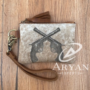 Offre Spéciale 2024 peau de vache Laser gravure femmes pochette à fermeture éclair cheveux occidentaux sur cuir véritable bracelet luxe polyvalent pochette - Product Image 1