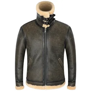 Best Selling Men's Winter Bomber Leather <b>Jacket</b> Customized Design with <b>Sheepskin</b> Fur Embroidery Hot Zipper Closure Plus Size - Product Image 4
