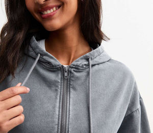 OEM/ODM 100% coton Terry Stone Washed Zip Up Sweats à capuche pour femmes surdimensionnés personnalisé en détresse broderie Logo Hoodies & Sweatshirt - Product Image 5