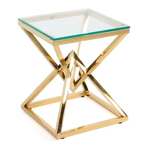 Wedding Event Side Table Glass Top Gold Base Coffee Table for Event Party