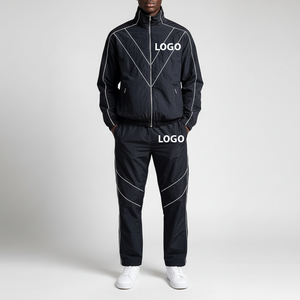 Survêtements imprimés en nylon noir pour hommes, tendance, avec passepoil, ensemble de sport uni, veste zippée et pantalon, 2 pièces, 2026 - Product Image 4