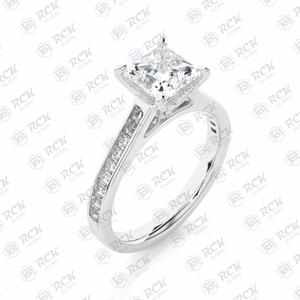 Anillo de moissanita solitario de corte princesa TCW 2,30 para mujer, anillo de amor de banda de regalo de aniversario y cumpleaños acentuado - Product Image 6