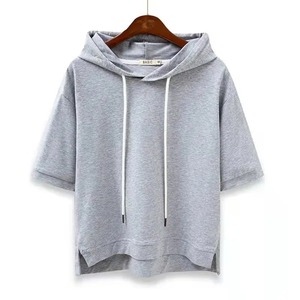 Solid <b>Pink</b> Hooded Women's Fleece Eco-Friendly Quick Dry Winter Summer Korean Style Casual Loose Fit Short Sleeve Sweatshirts - Product Image 4