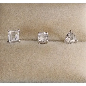 Ensemble de 3 boucles d'oreilles vintage en topaze blanche, bijoux en cuivre plaqué or 18 carats avec zircon et perle, pierre principale en diamant, cadeau - Product Image 1