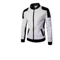 Chaqueta de Otoño para Hombre, Nueva Colección, Color Sólido, Cuero Genuino, Cuello Alto, Logotipo Frontal Ecológico, para Actividades al Aire Libre