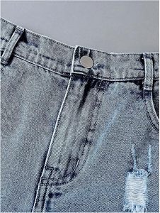 Xelent Uniform <b>Men's</b> Washed Denim <b>Shorts</b> <b>Patches</b> Mid Waist Button Fly Casual Style Solid Color Cotton Fabric Eco-Friendly - Product Image 5