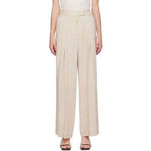 Pantaloni a Gamba Larga Plissettati Beige Cymbaria di Malene Birger, Vita Alta, Traspiranti - Product Image 1