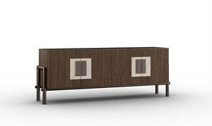 Luxury Living Room 3-Door <b>Storage</b> <b>Sideboard</b> Elegant Wooden Dining Buffet Cabinet with Decorative Ceramic Top Insert - Product Image 3