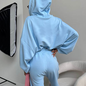 Conjuntos Deportivos de Entrenamiento con Logotipo Personalizado de Moda, Conjuntos de 2 Piezas con Top Corto y Sudadera con Capucha y Pantalones Deportivos Ajustables para Mujer - Product Image 6