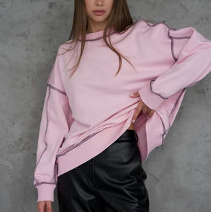 Achetez un sweat-shirt long et lourd pour femme, à col montant, surdimensionné, avec broderie personnalisée, 100% coton, respirant - Product Image 3