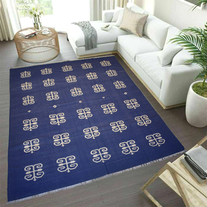 ชุดพรมผ้าฝ้ายทอสีฟ้าเรียบออกแบบโลโก้ได้ตามต้องการสำหรับตกแต่งบ้านห้องนั่งเล่นและห้องพัก - Product Image 1