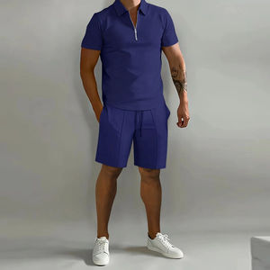Verano nuevo estilo hombres moda tendencia Fitness deportes sueltos manga corta pantalones cortos traje hombres Casual Color sólido POLO camisa - Product Image 4