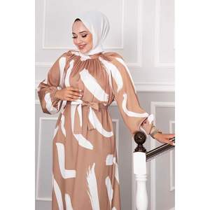 Vestido Hijab con Cinturón Cintura Satén Camel - Product Image 3