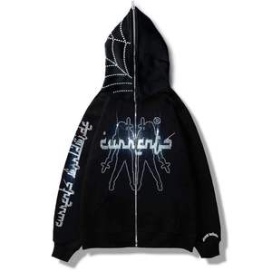 Nouveauté Sweat à capuche en éponge française sweat à capuche uni avec strass sweat à capuche pour hommes avec fermeture éclair complète grande taille sweats à capuche personnalisés - Product Image 5