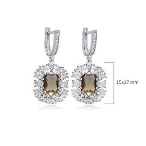 15x17mm rectángulo estilo racimo sultanita CZ piedra colgante pendiente 925 plata esterlina venta al por mayor joyería fina turca - Product Image 2