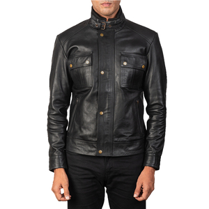 Chaquetas de cuero de oficina para hombre personalizadas al por mayor, venta directa de fábrica, cuello de caballero con decoración de patrón de piel de vaca - Product Image 3