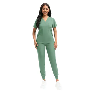 Conjunto de uniforme médico para mujer con cuello en V, pantalones de punto de algodón y poliéster, fabricado en Pakistán, OEM. - Product Image 1