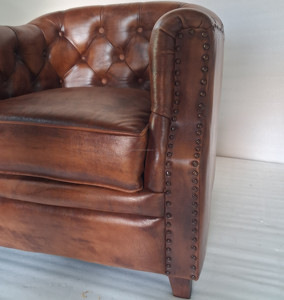 Sillón Chesterfield de Cuero Genuino Marrón Vintage, Sillón Club de Lujo con Respaldo Acolchado, Sofá Individual para Sala de Estar, Hogar u Oficina - Product Image 2