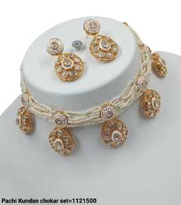 Kundan traditionnel indien fantaisie & Motipearl ton or Kundan perle collier ras du cou boucle d'oreille ensemble avec Mangtikka pour femmes et fille - Product Image 2