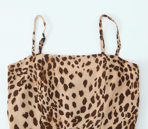 เดรสสั้นเข้ารูปพิมพ์ลายเสือดาวลายดอกไม้, เดรสสั้นเอวสูงระบายอากาศสายเดี่ยวเปิดหลังสำหรับฤดูร้อน - Product Image 5