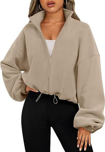 Chaqueta con capucha de invierno personalizada para mujer, Jersey de algodón de manga larga, Tops, Sudadera corta con cremallera para mujer - Product Image 2
