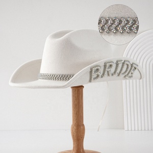 Despedida de soltera despedida de soltera Bling sombrero de vaquero blanco diamante y Perla carta novia vaquera sombreros para boda occidental - Product Image 3