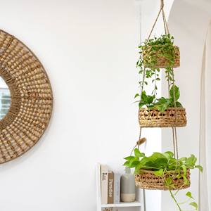 Cestas colgantes de jacinto de agua, cesta tejida para almacenamiento de verduras, contenedor de frutas para cocina - Product Image 6