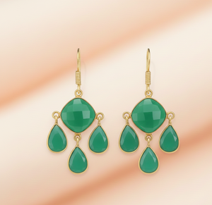 Boucles d'oreilles en argent sterling 925 plaqué or 18 carats avec onyx vert coussin 12 mm pour femmes pour mariages et cadeaux - Product Image 2