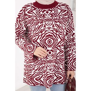 Suéter Casual con Estampado de Cebra, Estilo Kazak, Color Burdeos, Corto, con Estampado Animal para Otoño y Verano - Product Image 4