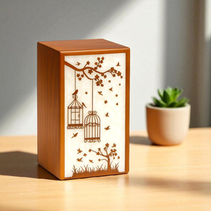 Urna de madera para cremación, jaula para pájaros y diseño de flores, recuerdo conmemorativo, urnas de cremación para cenizas humanas - Product Image 4