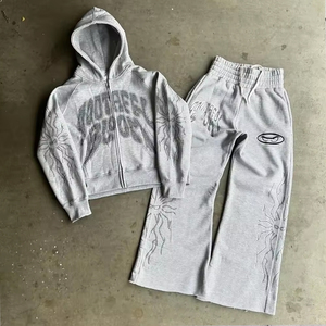 2025 Vintage Sun Fade Joggers Vêtements AcidWash Deux Pièces Ensemble Polaire Lourd GSM Survêtement Survêtement - Product Image 1