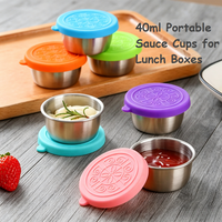 OEM 40ml Gobelets à condiments en acier inoxydable anti-fuite, écologiques, compatibles lave-vaisselle, avec couvercles en silicone, empilables, réutilisables, contenants à sauce