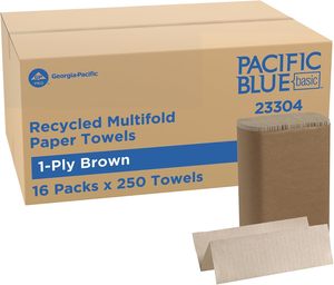 Pacific Blue Basic Recycled Multifold 1-Ply <b>Paper</b> Towels, Brown, 9.4” x 9.2”, 250 Towels/Pack, 16 Packs/Case (23304) - Product Image 1