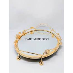 El aspecto más atractivo, Metal chapado en oro de alta calidad, marco de diseñador antiguo, bandeja de espejo de forma redonda, suministro para Hotel y restaurante - Product Image 1