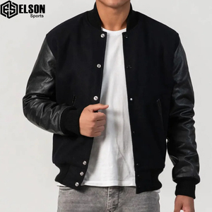 Dernière qualité tissus de laine manches en cuir basket-ball vers le bas épaule hommes coupe-vent Letterman Varsity veste pour unisexe - Product Image 6