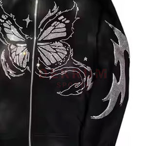 เสื้อฮู้ดผู้ชายฤดูหนาวคุณภาพสูงแบบกำหนดเอง ประดับด้วยคริสตัล-ดีไซน์ใหม่ ราคาขายส่ง รับทำสีและโลโก้ตามสั่ง - Product Image 5