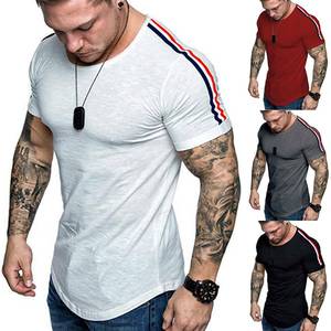Entrenamiento de los hombres Gimnasio Slim Fit Gimnasio Dobladillo curvo Camisetas Muscle Fitness Hip Hop Camiseta - Product Image 2