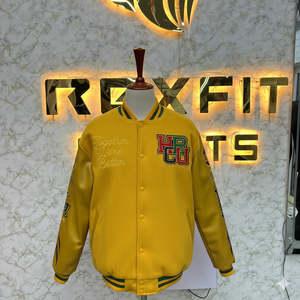 Veste universitaire unisexe en cuir véritable et soie, avec étiquette personnalisée brodée, fermeture à boutons recouverts, très vendue - Product Image 1