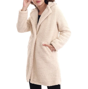 Women's Beige Pocket Lined Plush Boucle Sherpa Coat Women Long Wool Coats - Product Image 6