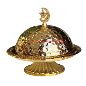 Bol de date en laiton plaqué or de qualité supérieure avec couvercle en croissant de lune élégant plat de bonbons islamique Ramadan Mubarak et décor à la maison - Product Image 2