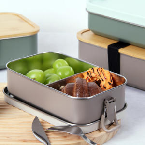 Boîte à lunch bento en acier inoxydable et silicone de qualité alimentaire <span class=keywords><strong>EasyLife</strong></span>, <span class=keywords><strong>2</strong></span> compartiments, couvercle à clip, capacité de 850 ml, design empilable - Product Image 2