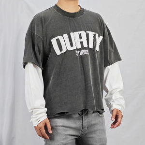 Camisetas de Moda al por Mayor para Hombre, Camisetas de Manga Doble con Lavado Ácido, Camisetas de Alta Calidad con Lavado Ácido para Hombre en Venta en Línea - Product Image 1