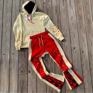 Vêtements de sport à logo personnalisé ensemble de survêtement évasé grande taille avec capuche zippée équipement de jogging évasé brodé à quantité minimale de commande basse - Product Image 1
