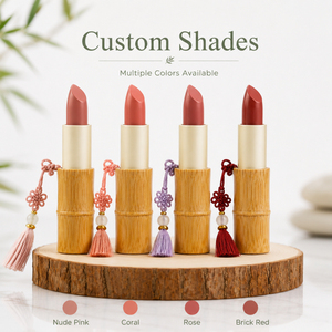 Lápiz Labial de Bambú <span class=keywords><strong>Natural</strong></span> de Marca Privada, Logotipo Personalizado, Empaque Ecológico, Lápiz Labial Mate Vegano Orgánico con Borla, OEM - Product Image 3