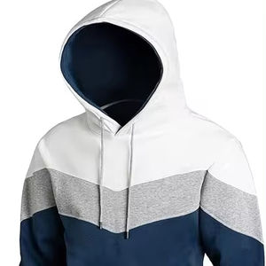 Sweat à capuche à manches longues pour hommes, sweat-shirt britannique avec poche, patchwork de blocs de couleurs brodés, polaire teinte unie pour l'hiver - Product Image 1