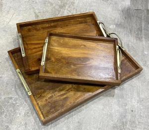 Plateau de service en bois moderne et luxueux, avec poignée en métal, écologique, idéal pour le Ramadan, pour hôtel, restaurant, décoration de la maison - Product Image 2