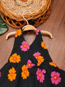 Shoryam Fashion Girls Black Floral Fully Stitched Digital Print Sleeveless Mid-length Party Wear Dress for 2-8 Years <b>Kids</b> Ethnic - Product Image 3