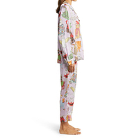 Conjunto de Pijama de Mujer en Tejido Modal Súper Suave y Transpirable, Mangas Largas, Cintura Elástica, Bordado de Encaje Frontal, Largo hasta la Rodilla